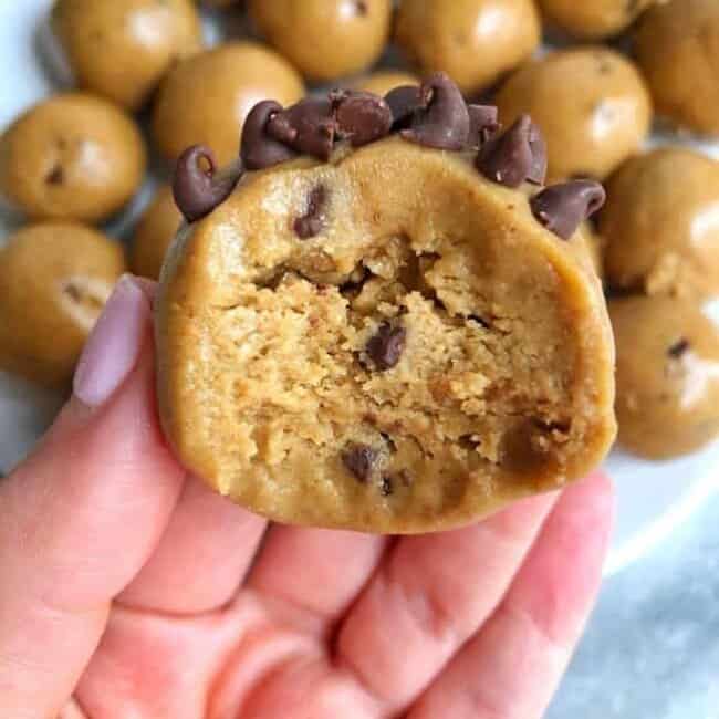 bite out of healthy cookie dough ball
