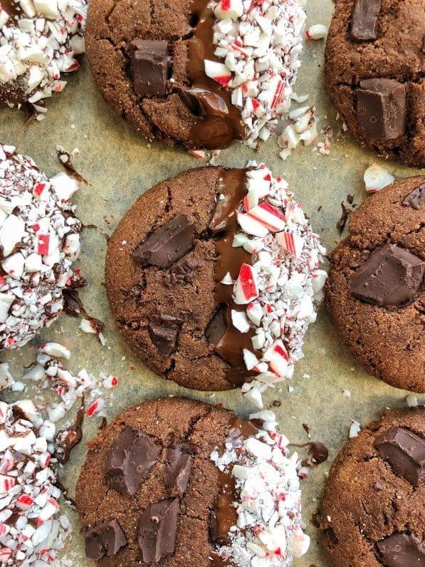 paleo double chocolate mint cookies on a tray