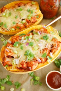 Barbecue Chicken Spaghetti Squash Boats