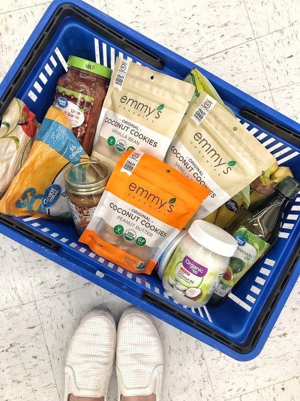 a basket of pantry items from walmart