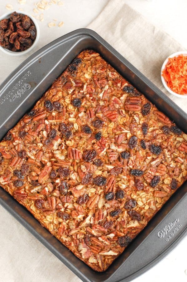 overhead shot of carrot cake baked oatmeal