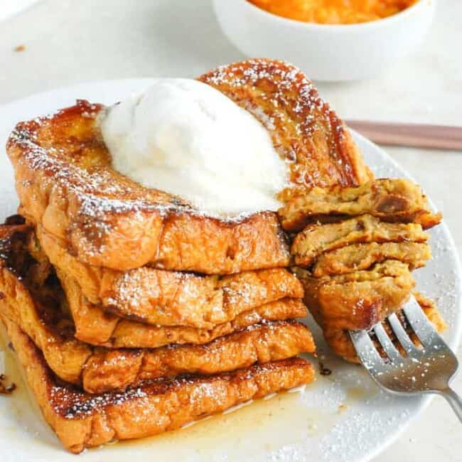pumpkin french toast with fork