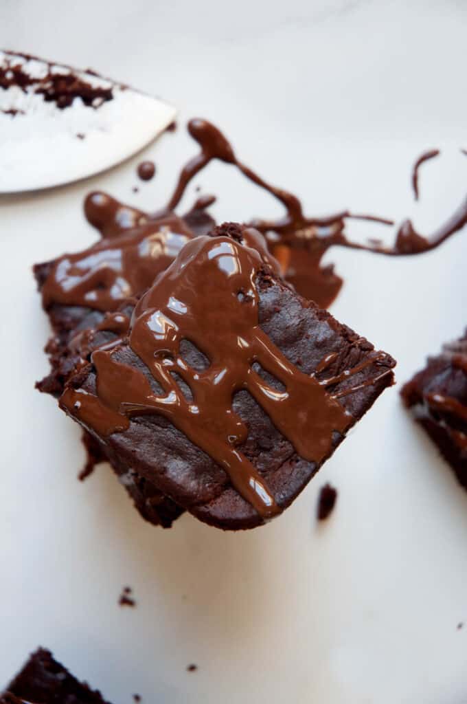 brownies with chocolate drizzle