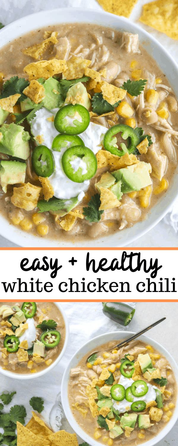 Easy White Chicken Chili Recipe (Stovetop or Crockpot) - Erin Lives Whole