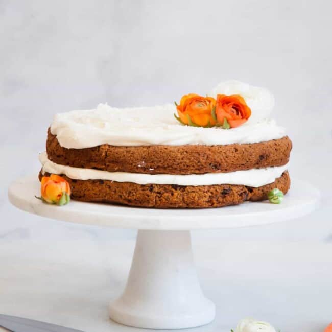 carrot cake on stand