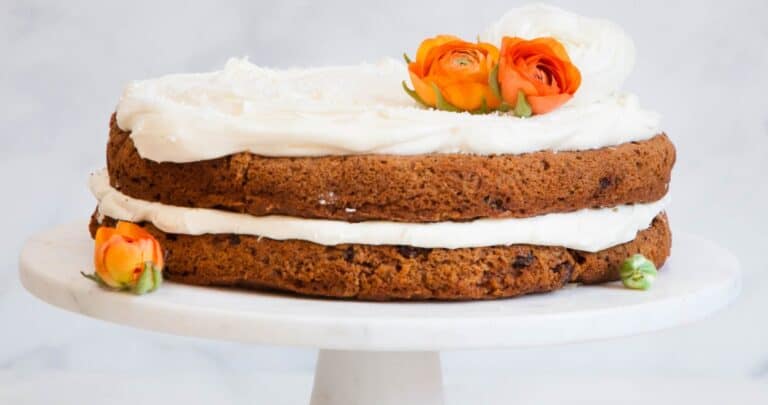 carrot cake on stand