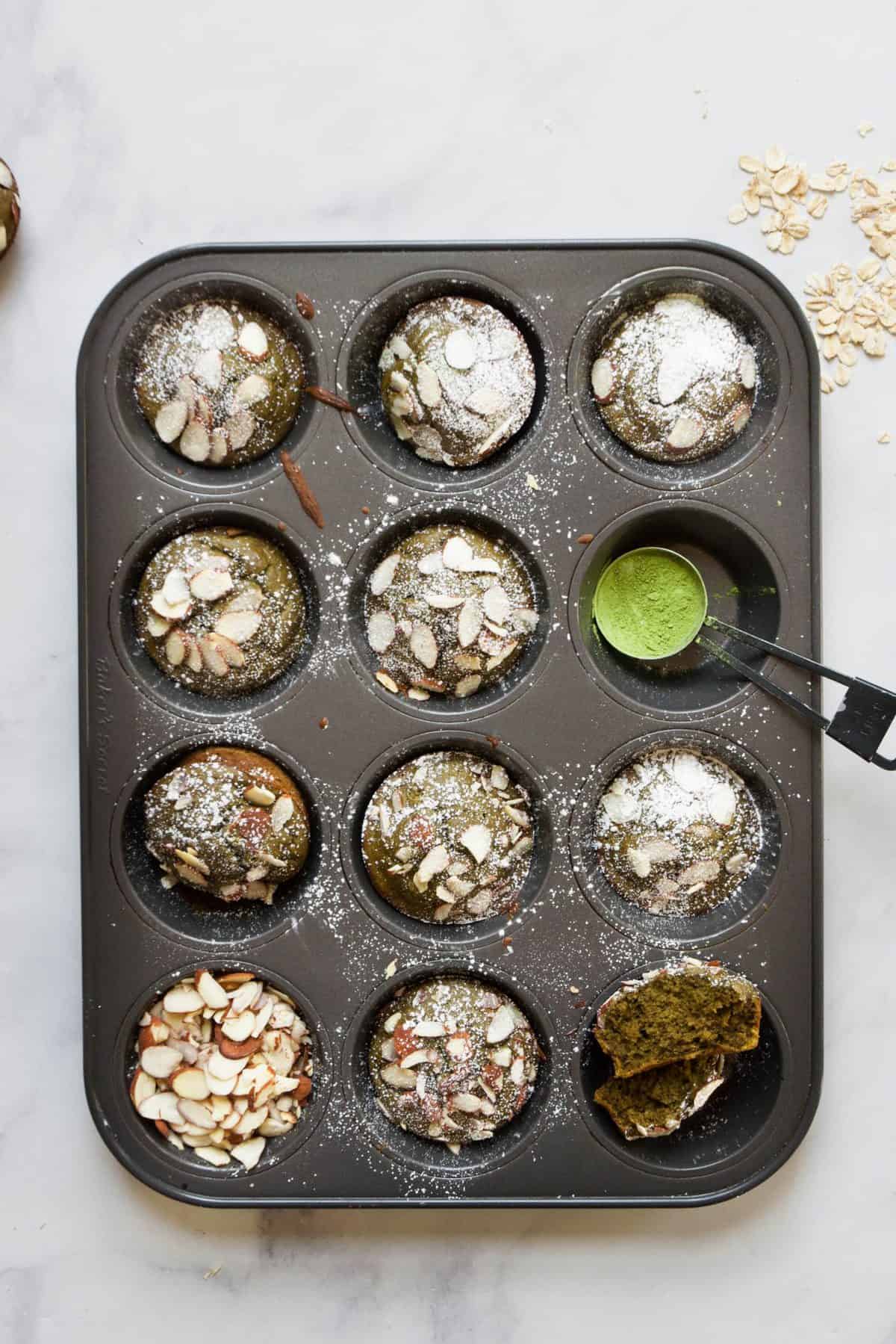 matcha muffins in tin