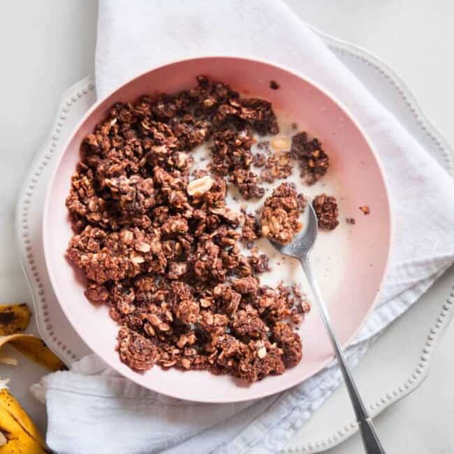 chocolate granola in bowl