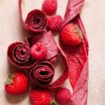 healthy homemade fruit roll ups with strawberries and raspberries