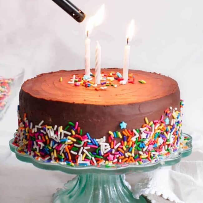vanilla birthday cake with chocolate icing