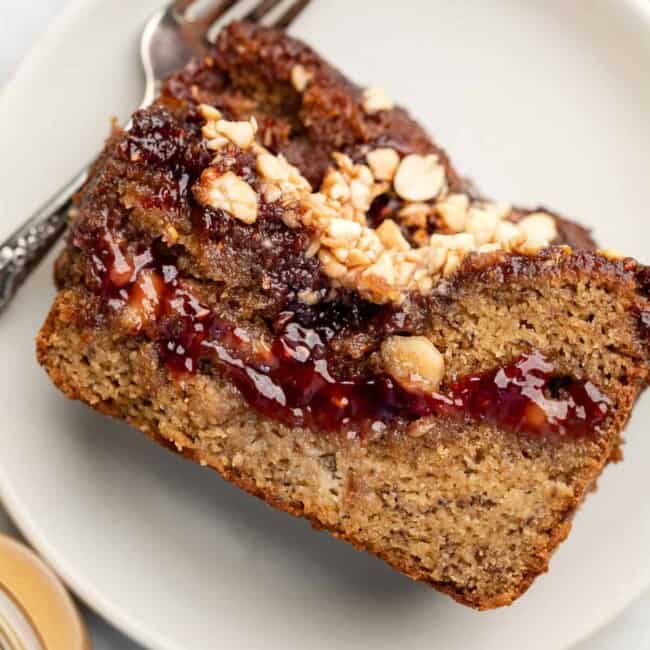 peanut butter and jelly banana bread slices