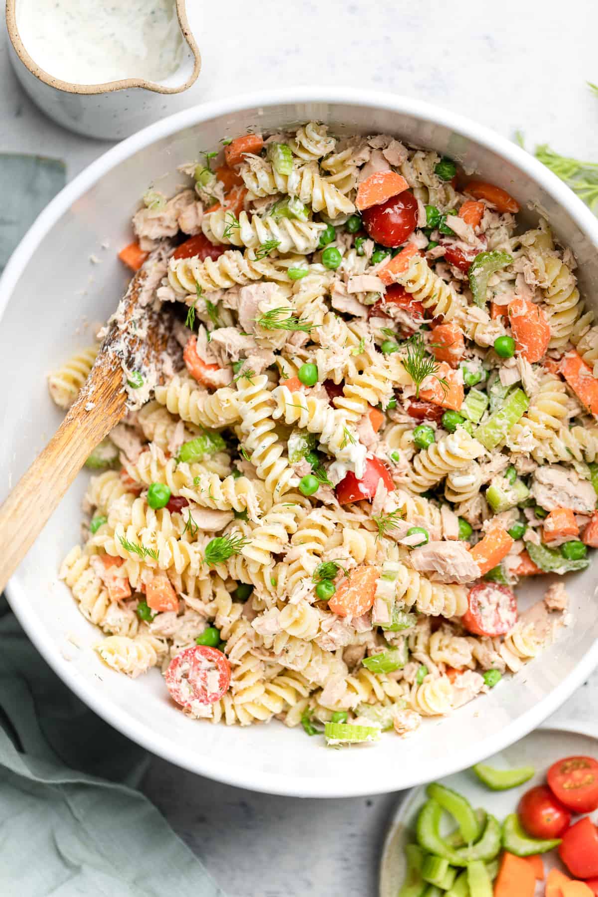 making tuna pasta salad