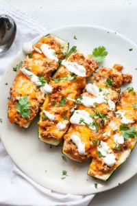 Buffalo Turkey Stuffed Zucchini Boats