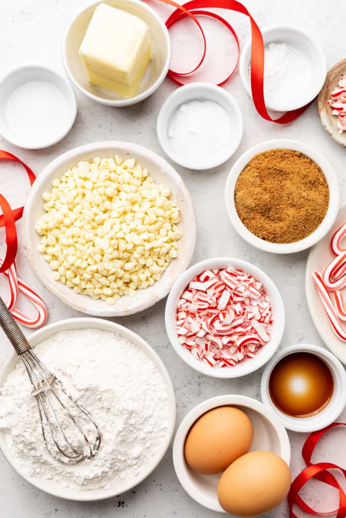 ingredients for white chocolate peppermint cookies