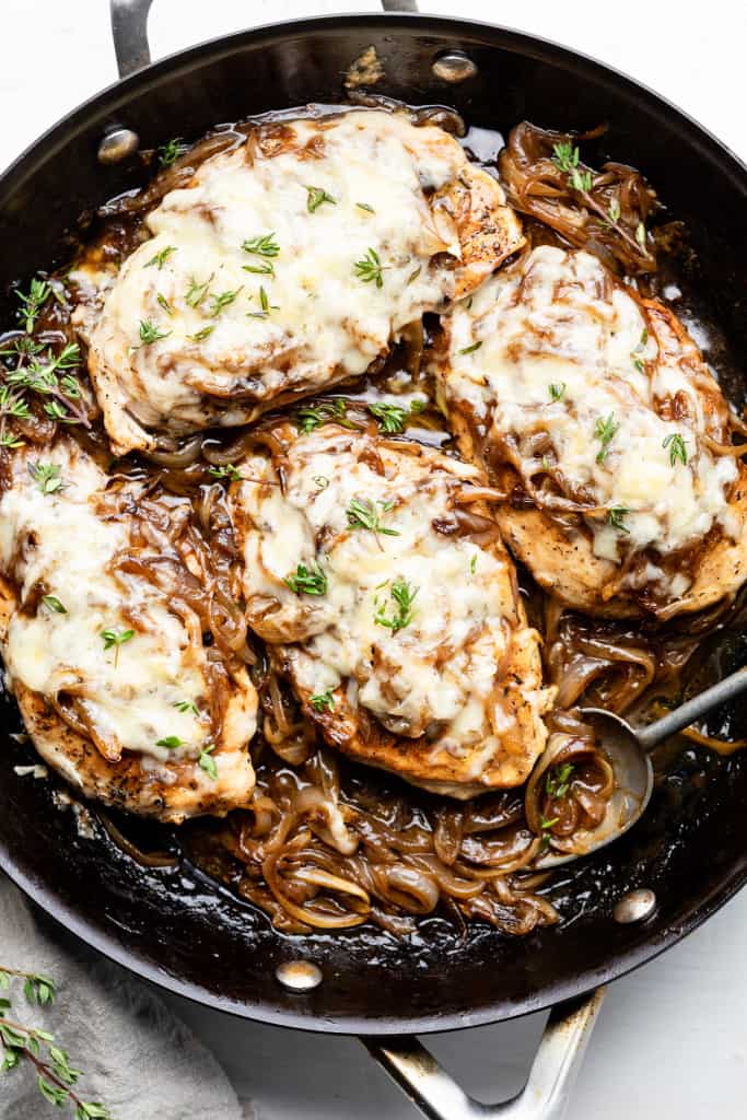 french onion chicken is skillet