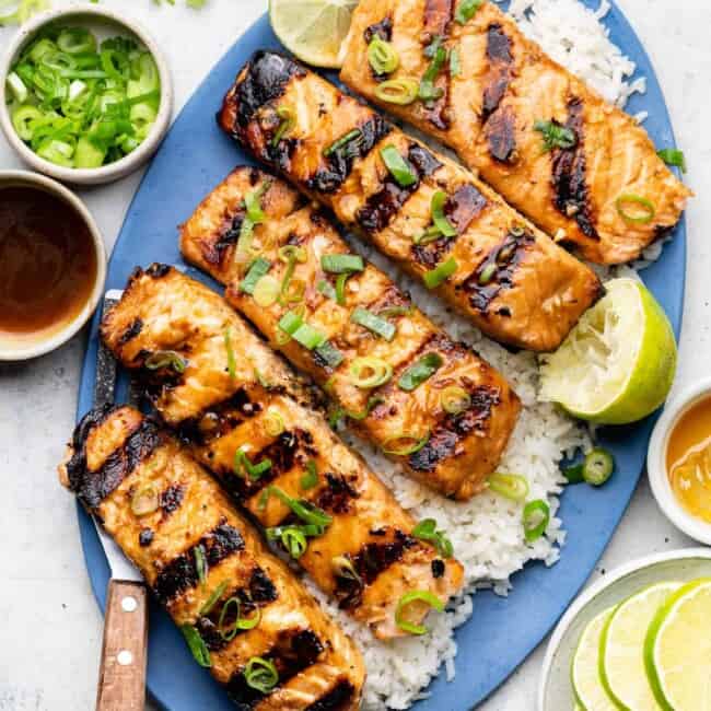 grilled salmon with coconut rice