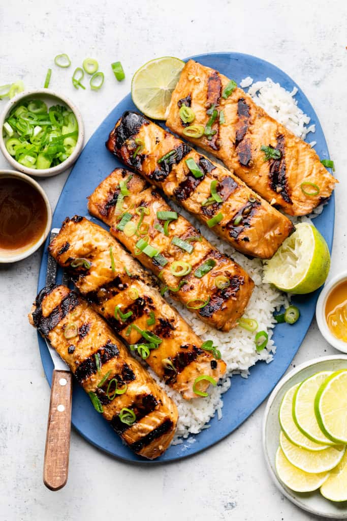 grilled salmon with coconut rice