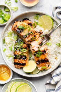 Grilled Asian Inspired Salmon with Coconut Rice