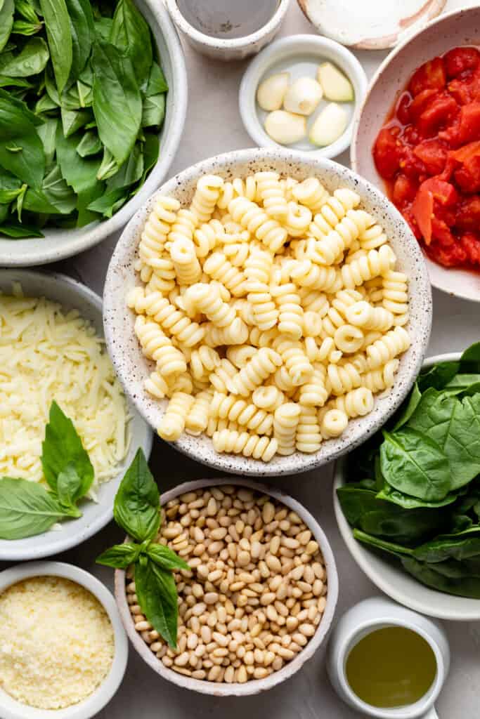 ingredients for pesto baked pasta