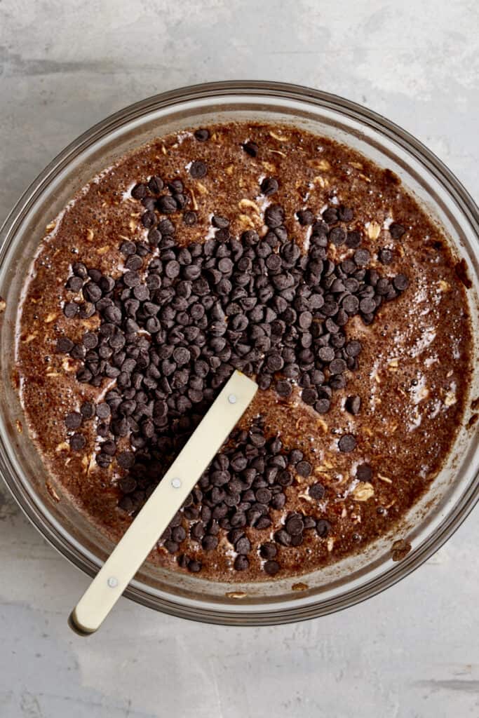 chocolate oat batter with chocolate chips
