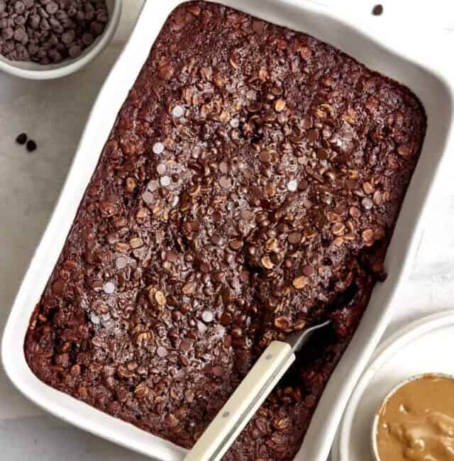 chocolate baked oatmeal in dish