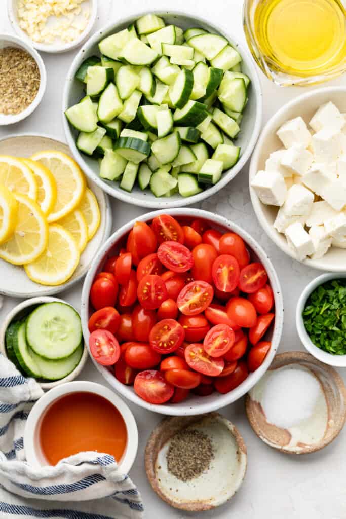ingredients for tomato cucumber salad