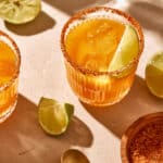 peach margarita with tajin rim