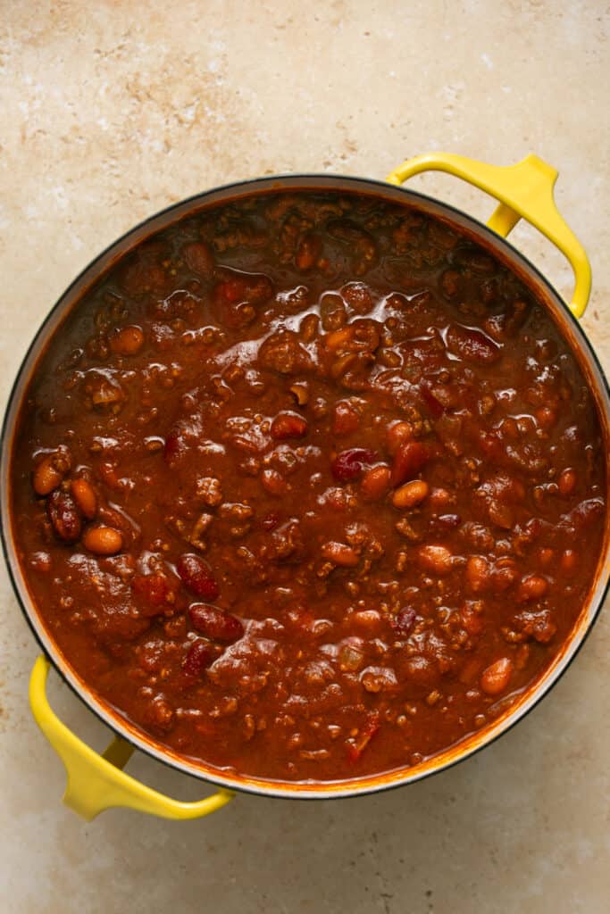 beef chili in dutch oven
