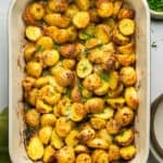 roasted garlic potatoes in dish