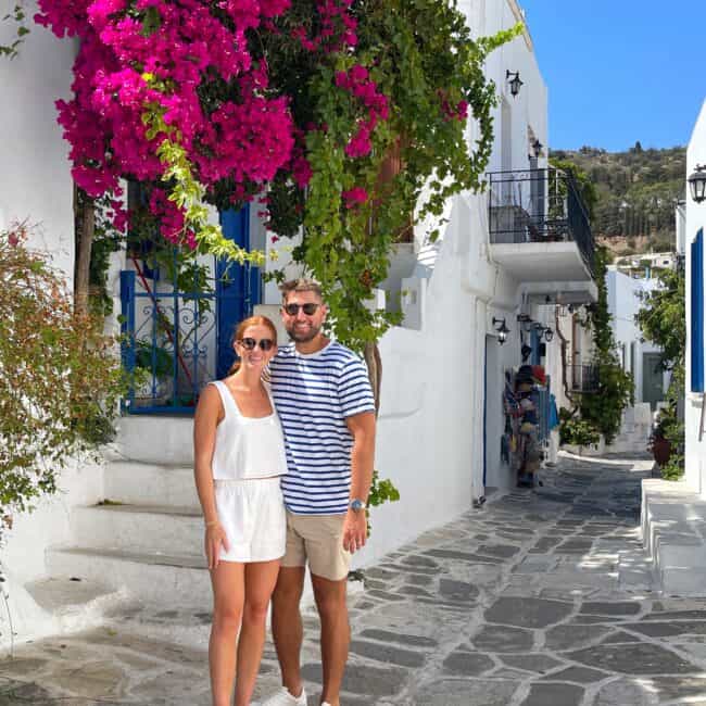 Erin and Tom on the street in Greece