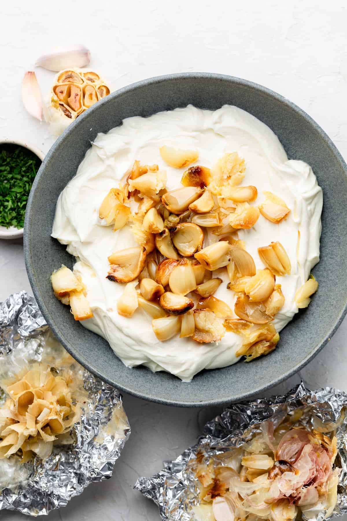 roasted garlic on cheese dip
