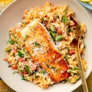 Creamy Salmon Orzo Skillet