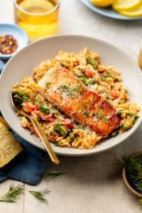 Creamy Salmon Orzo Skillet