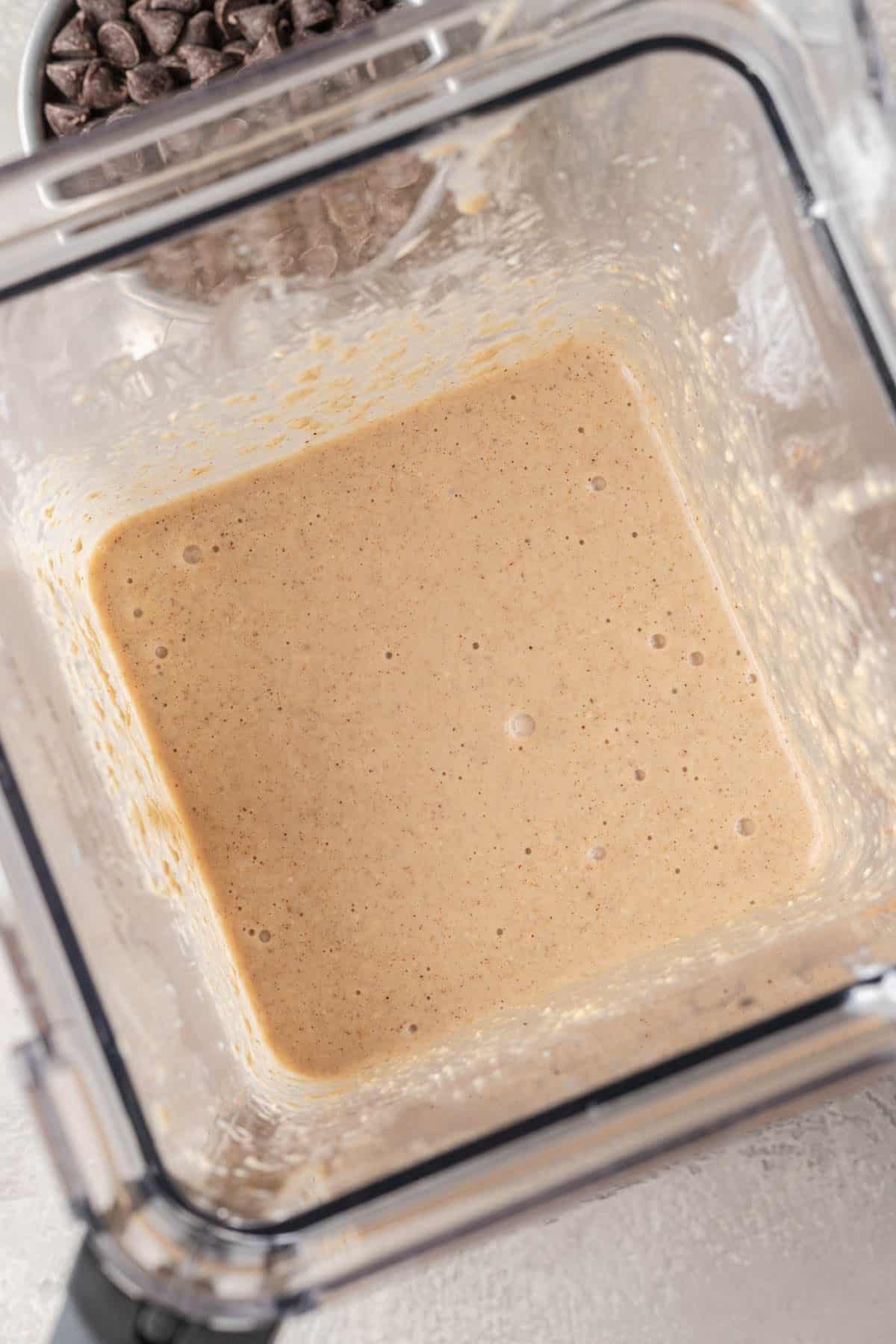 Batter for cottage cheese blender muffins in a blender.