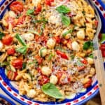 caprese orzo salad in bowl