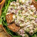 fall chicken salad in bowl with crackers