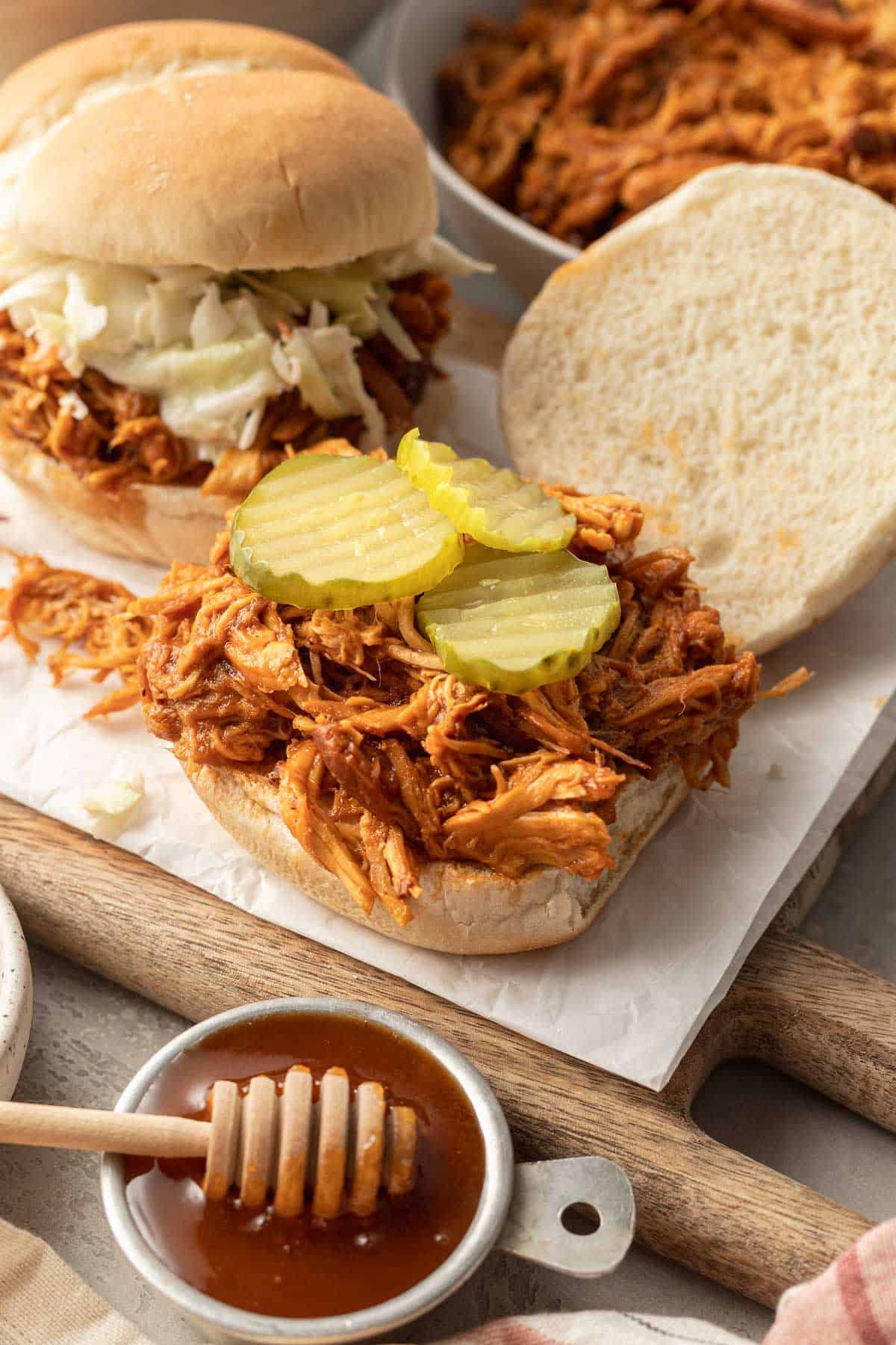 Hot Honey BBQ Slow Cooker Shredded Chicken