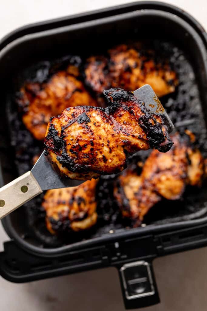 Chicken on a spatula out of the air fryer