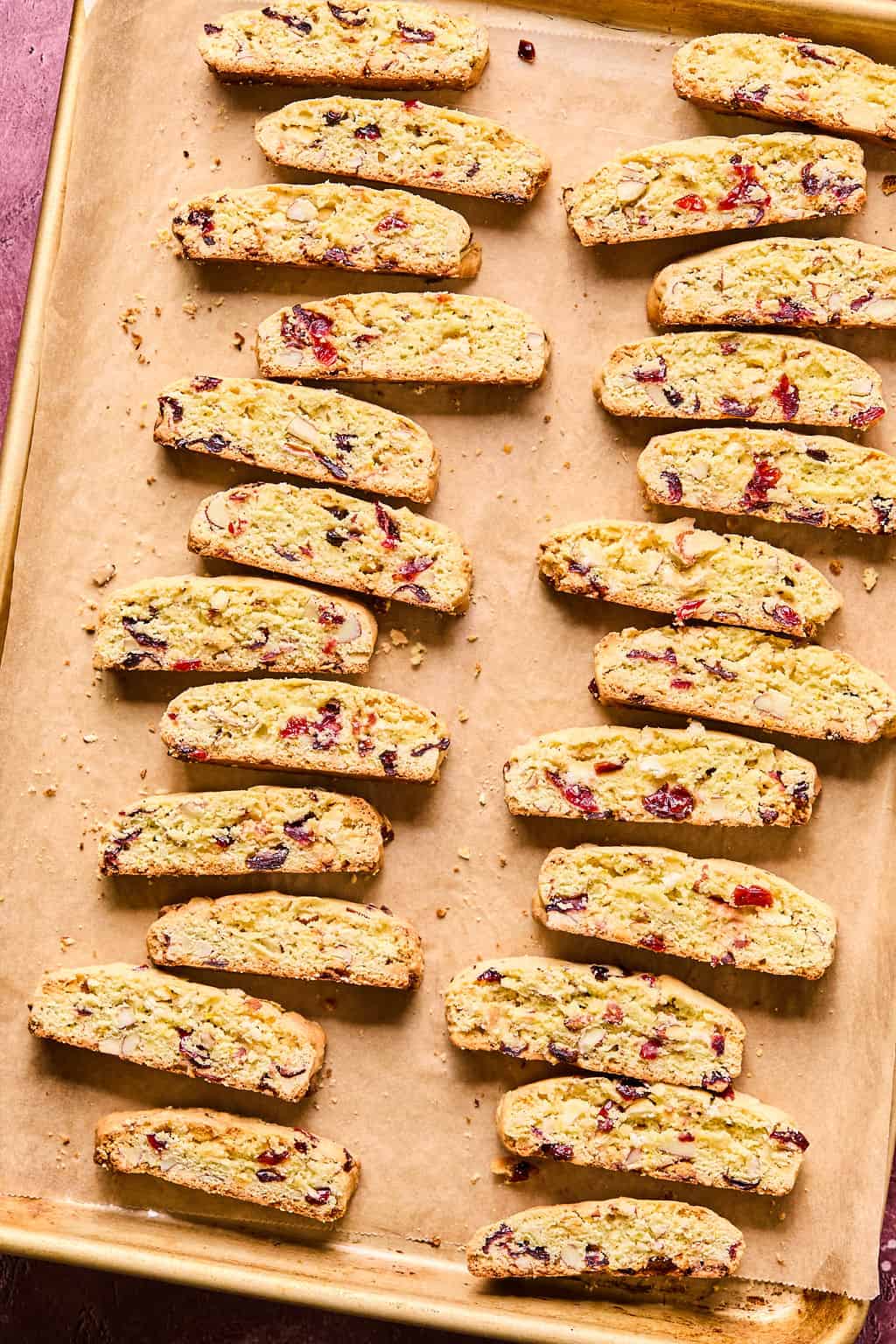 Almond Cranberry Biscotti on baking sheet