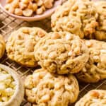 White Chocolate Macadamia Nut Cookies on cooling rack
