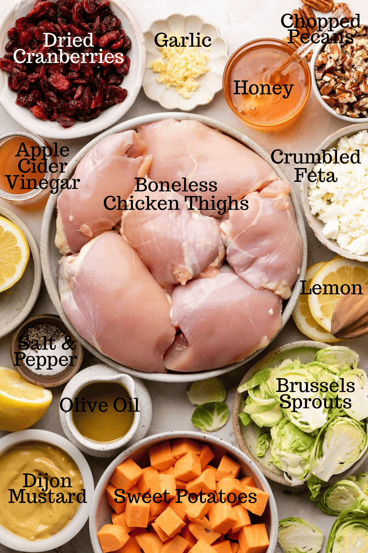 Photo of ingredients for Fall Harvest Bowl Recipe with Chicken with labels.