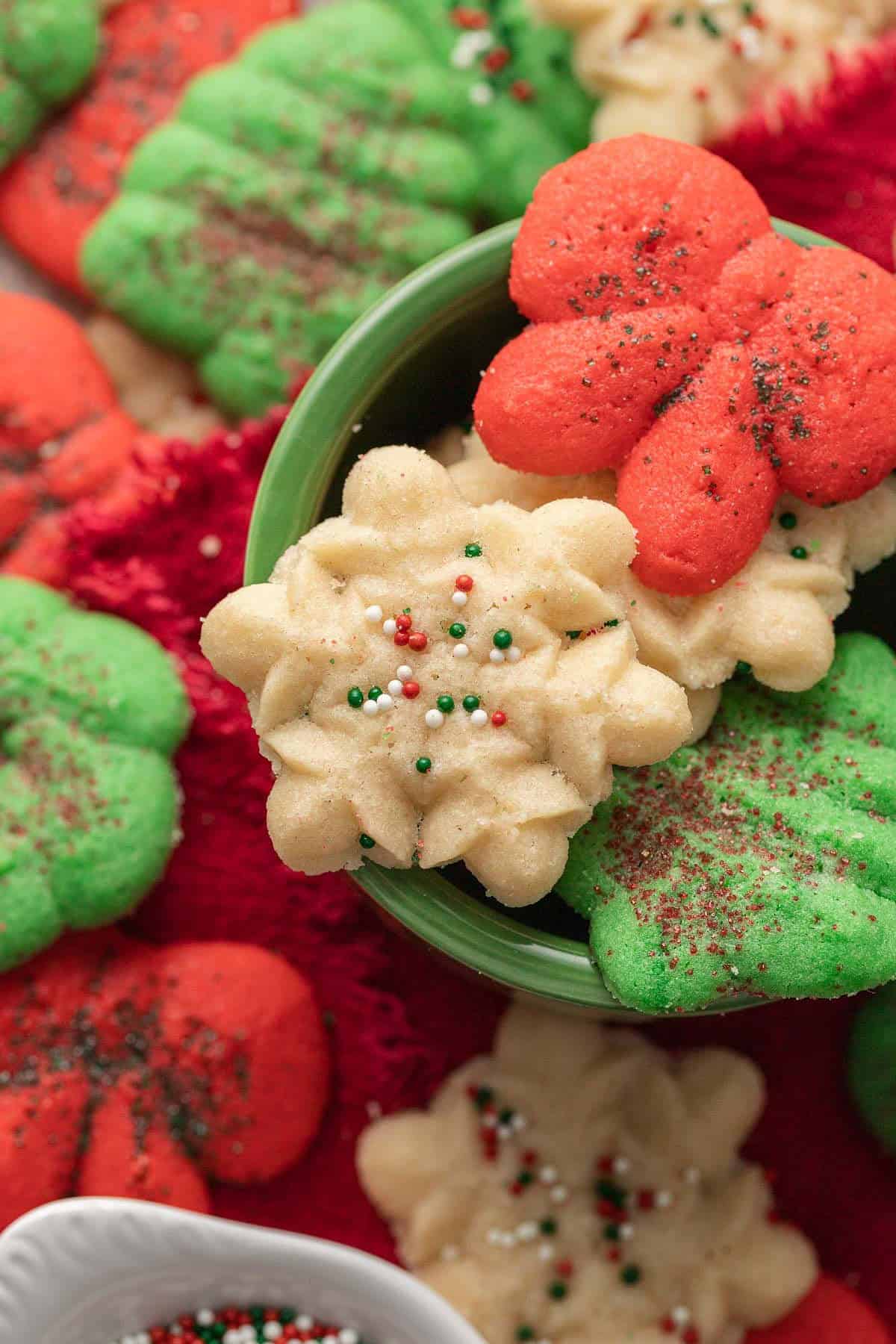 Buttery Spritz Cookies in a green bowl