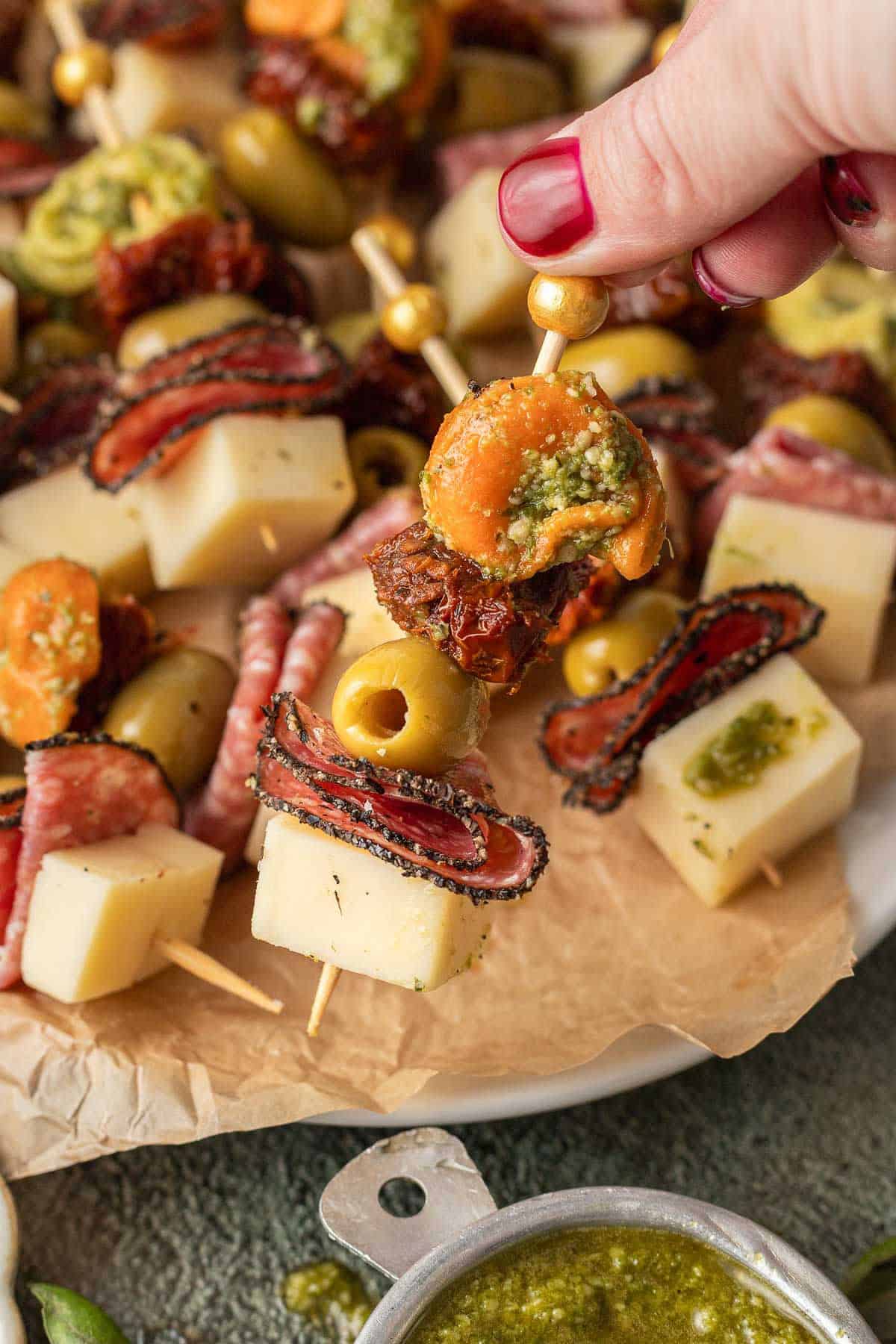 holding Pesto Tortellini Bites