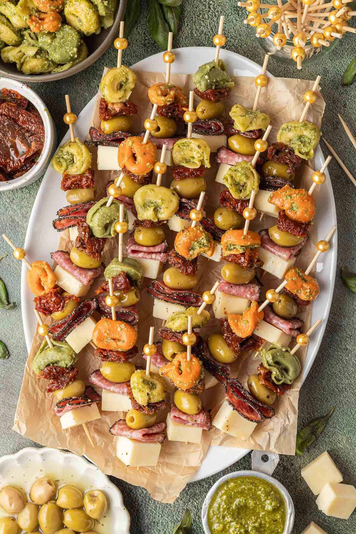 Pesto Tortellini Bites on plate