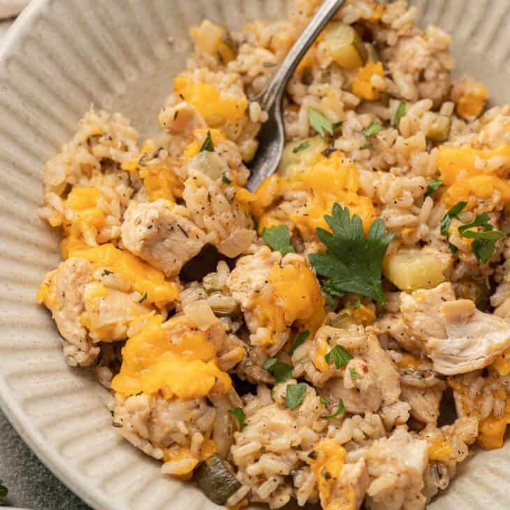 One Pot Cheesy Chicken Zucchini Rice on plate