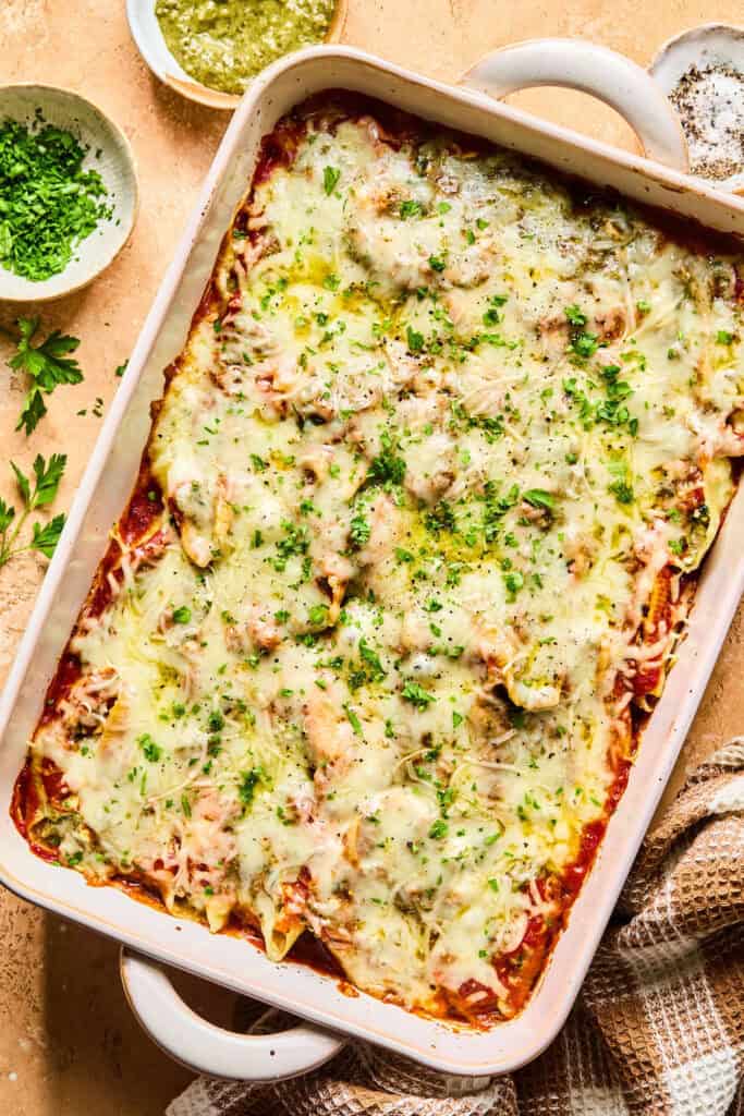High Protein Pesto Stuffed Shells