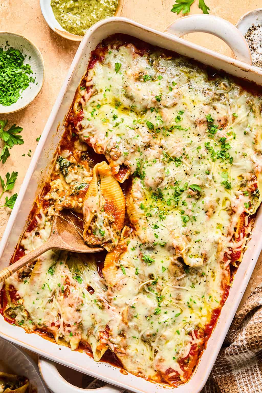 High Protein Pesto Stuffed Shells