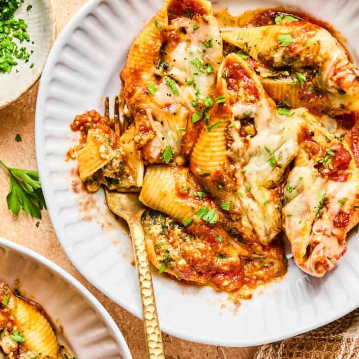High Protein Pesto Stuffed Shells on plate