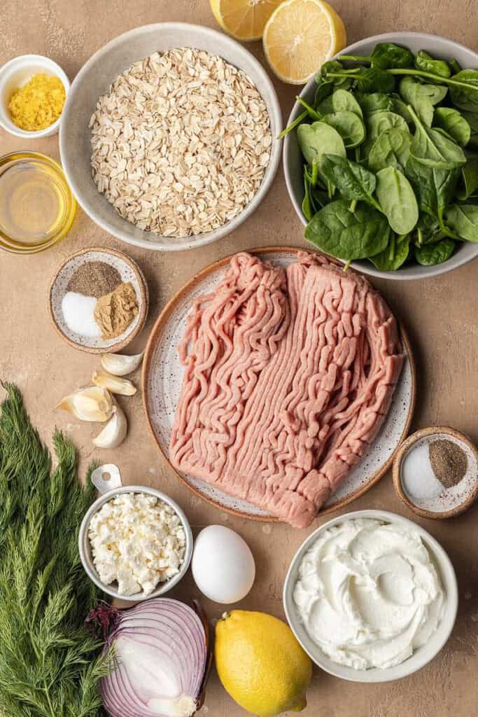 ingredients for lemon dill feta meatballs