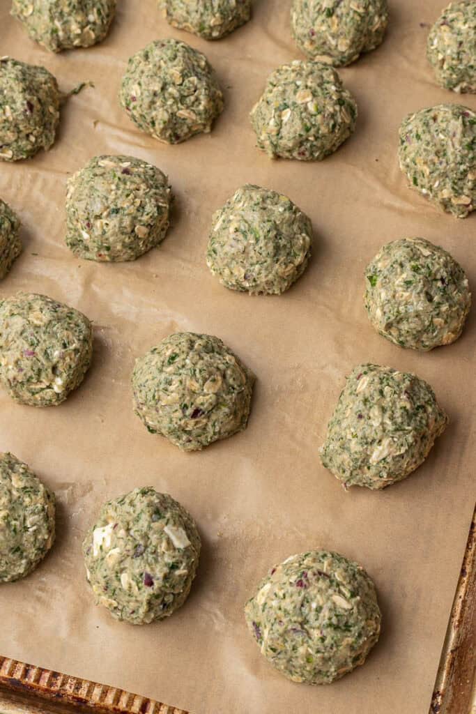 lemon dill feta meatballs dough on tray